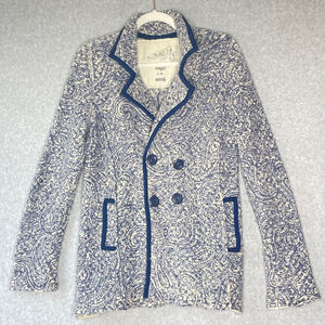 Anthropologie Angel of the North Wool Linen Paisley Cardigan Cream Navy S